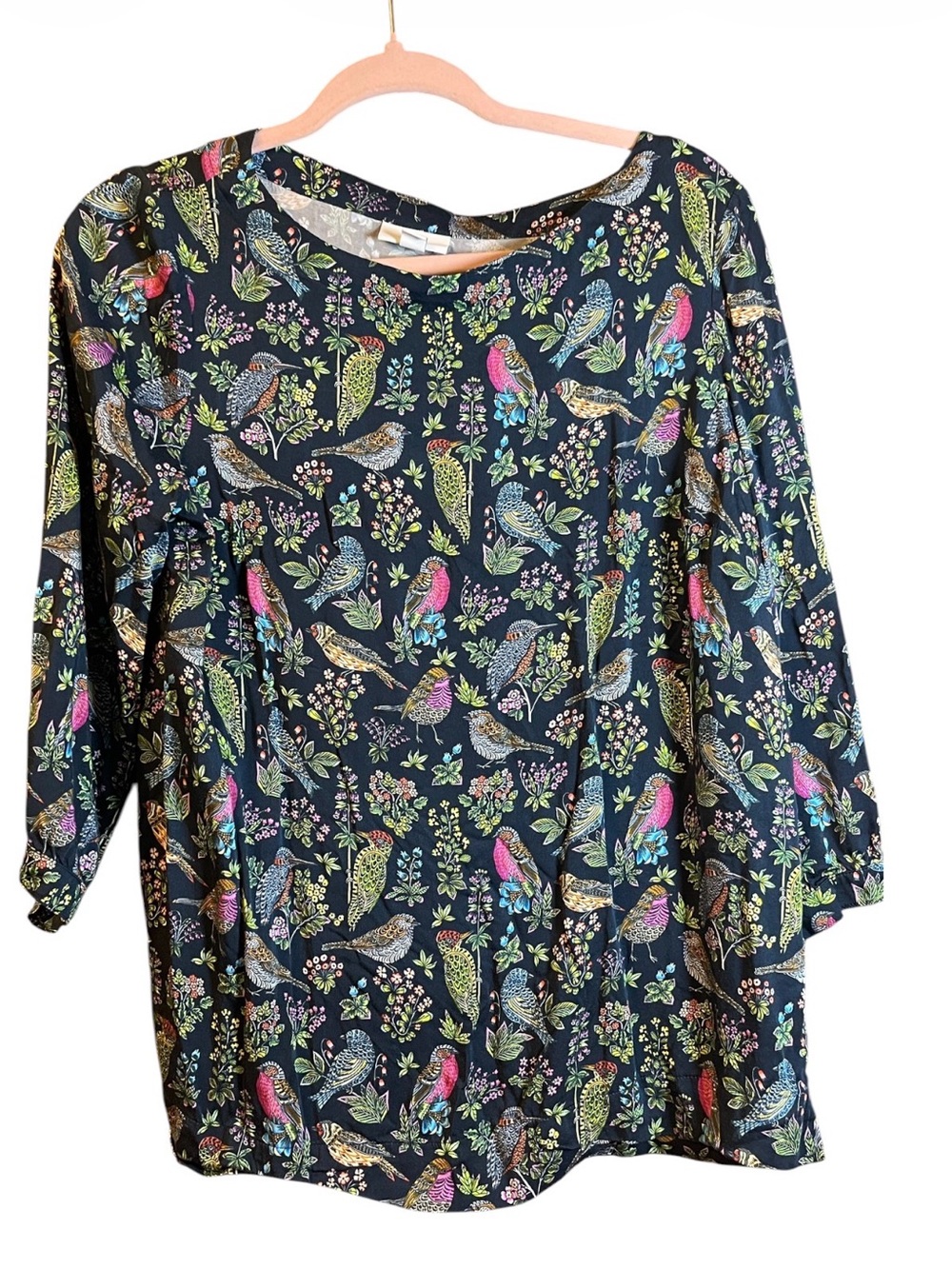 J Jill Navy Bird Print Long Sleeve Top - Picture 2 of 2